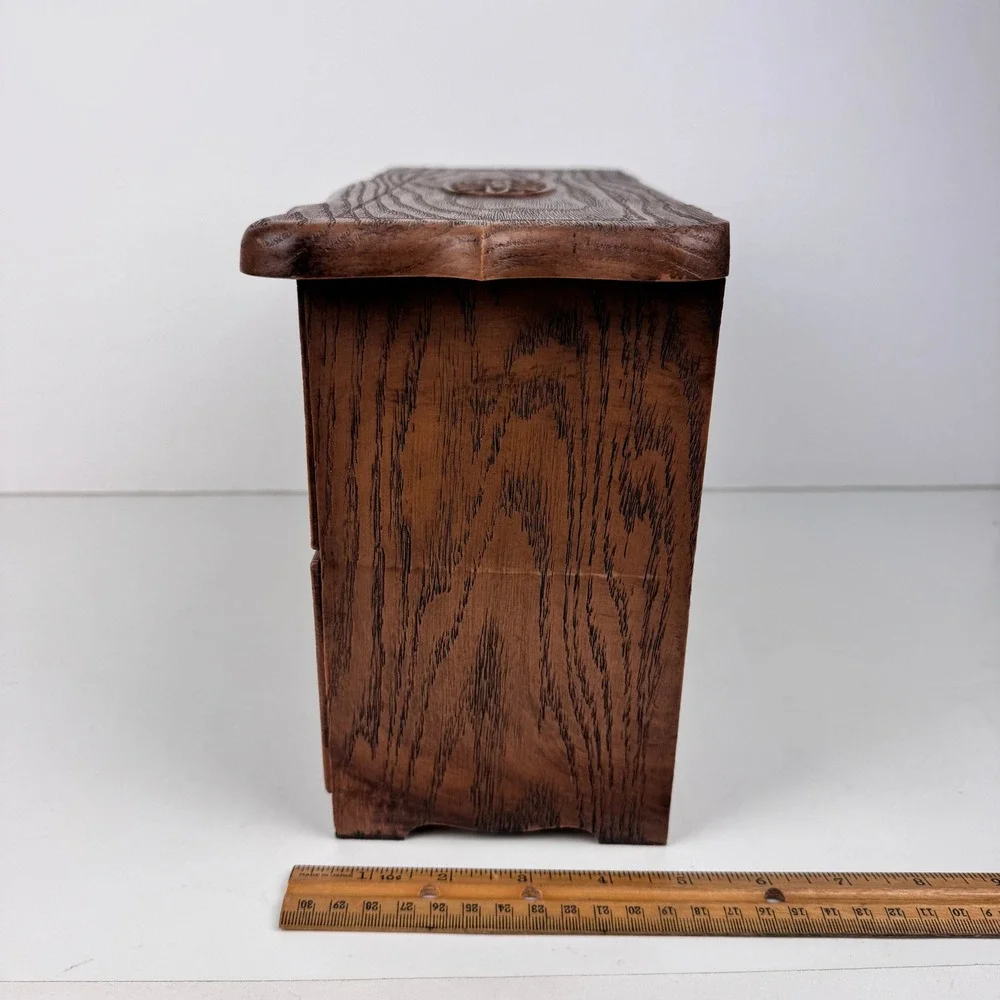 Vtg Plastic Lerner Tabletop Drawer‎ Storage Box Faux Fake Wood Grain Brown Tan